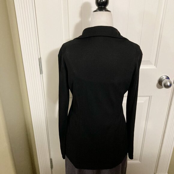 ARK Black two-button semi-open shirt ~ Goth Y2K stretchy SMALL MEDIUM blouse top - Picture 11 of 11